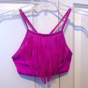 Justice pink fringe bathing suit. Size youth 10